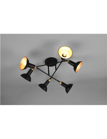 Roxie plafoniera 6 diffusori orientabili metallo nero e oro d. 66cm