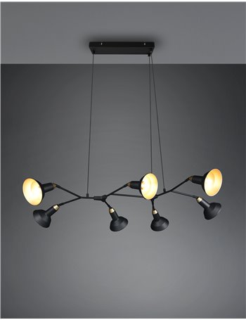 Roxie sospensione 7 diffusori orientabili metallo nero e oro l. 113cm