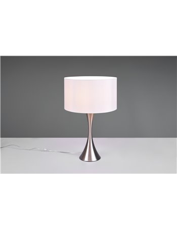 Sabia lampada da tavolo grande metallo acciaio e paralume bianco h. 62,5cm