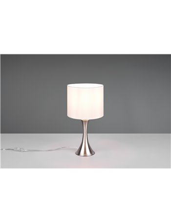 Sabia lampada da tavolo metallo acciaio e paralume bianco h. 37,2cm