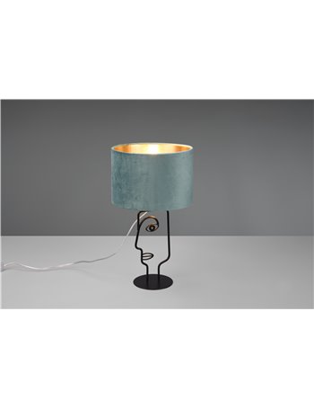 Sultan lampada da tavolo metallo nero con paralume velluto azzurro e oro h. 42cm