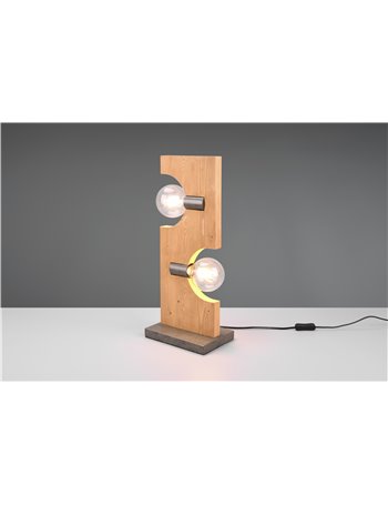 Tailor lampada da tavolo legno naturale e metallo acciaio anticato 2 luci h. 53cm