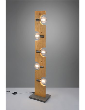 Tailor piantana legno naturale e metallo acciaio anticato 5 luci h. 143cm