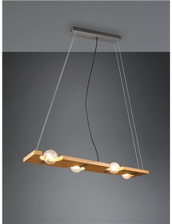 Tailor sospensione legno naturale e metallo acciaio anticato 4 luci l. 115cm