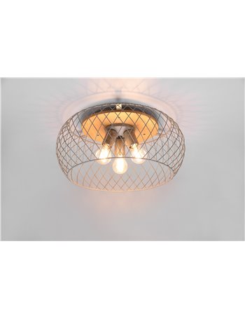 Tamil plafoniera metallo acciaio anticato e legno naturale d. 50cm