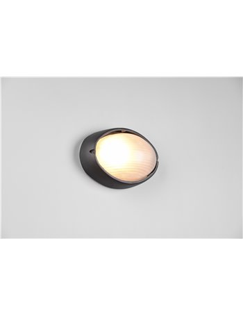Temo plafoniera applique da esterno ovale fusione di alluminio nera e vetro satinato l.21,3cm ip44