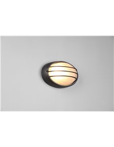 Tirso plafoniera applique da esterno ovale fusione di alluminio nera con griglia  e vetro satinato l.21,3cm ip44