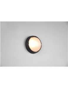 Torolo plafoniera applique da esterno tonda fusione di alluminio nera e vetro satinato d. 19cm ip44