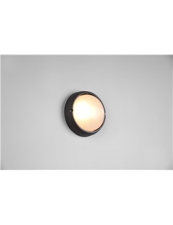 Torolo plafoniera applique da esterno tonda fusione di alluminio nera e vetro satinato d. 19cm ip44