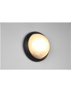 Torolo plafoniera applique da esterno tonda fusione di alluminio nera e vetro satinato d. 25,8cm ip44
