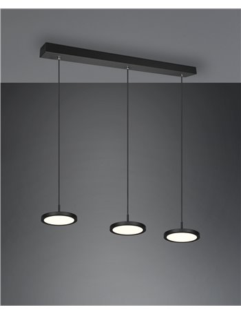 Tray sospensione led dimmerabile 3 diffusori in metallo nero l. 90cm 