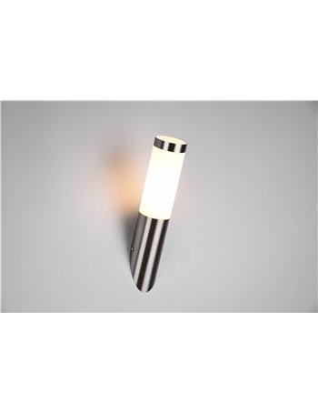 Trioto applique da esterno cilindro acciaio satinato e diffusore opale h. 36,5cm ip44