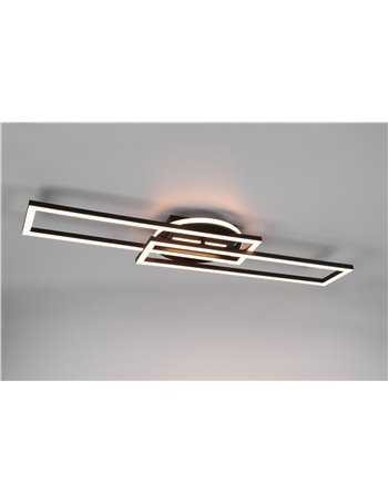 Twister plafoniera led rettangolare nera orientabile con base illuminata rotonda con telecomando multifunzione l. 90cm