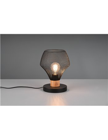 Valeria lampada da tavolo metallo gabbia nera con particolare in legno naturale h. 25cm