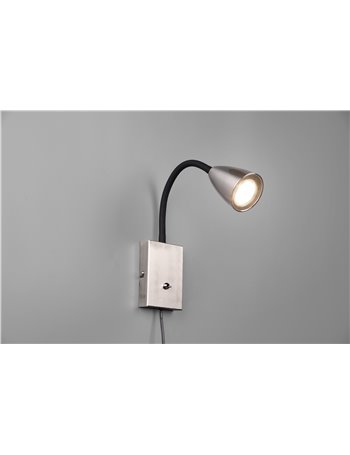 Wanda applique flessibile con interruttore metallo acciaio e nero h. 24cm