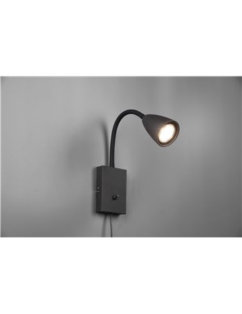Wanda applique flessibile con interruttore metallo acciaio e nero h. 24cm