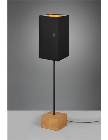 Woody lampada da terra base legno naturale asta metallo nero e paralume nero h. 130cm