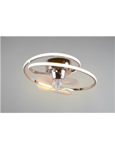 Umea plafoniera led con ventilatore a spirale cromata con ventola roteante e funzione inversione rotazione con telecomando multi