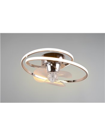 Umea plafoniera led con ventilatore a spirale cromata con ventola roteante e funzione inversione rotazione con telecomando multi