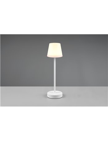 Martinez lampada da esterno da appoggio ricaricabile bianca con regolazione intensita', temperatura di colore e rgb h.39cm ip44