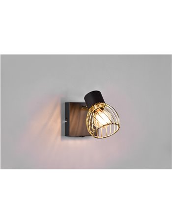 Ardon faretto singolo metallo nero con gabbia oro h.16cm