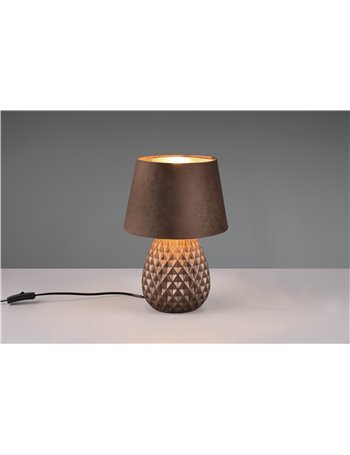 Ariana lampada da tavolo ceramica con paralume effetto velluto marrone h. 35cm