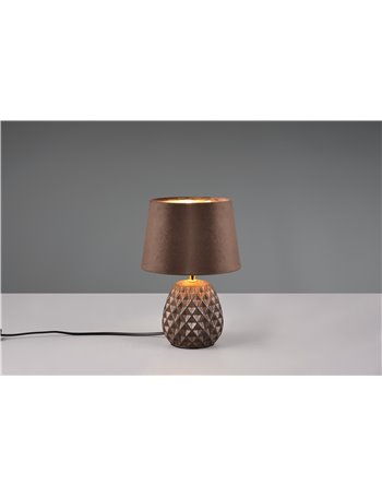 Ariana lampada da tavolo ceramica con paralume effetto velluto marrone h. 27cm