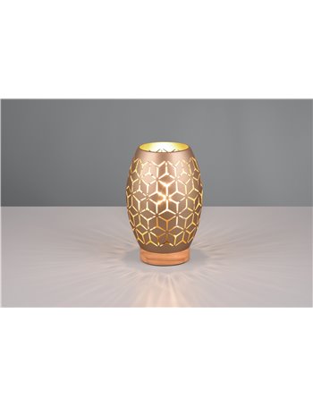 Bidar lampada da tavolo metallo caffe' taglio laser con inserto in legno h. 21,5cm