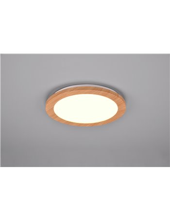 Camillus plafoniera led rotonda bordo effetto legno dimmerabile con interruttore d. 26cm