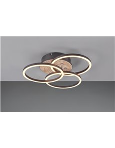 Circle plafoniera led 3 cerchi orientabili metallo nero con base effetto legno l.43,5cm 2