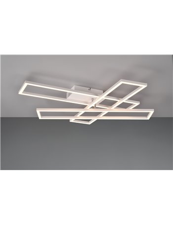 Corso plafoniera led 3 rettangoli metallo bianco orientabili con telecomando multifunzione l. 66cm