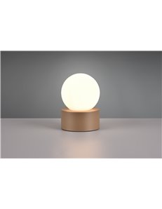 Countess lampada da tavolo base metallo effetto legno e vetro sfera bianco accensione touch h. 17cm 2