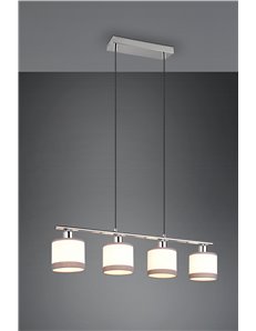 Davos sospensione metallo cromato 4 paralumi bianco e grigio l. 75cm 2