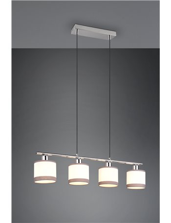 Davos sospensione metallo cromato 4 paralumi bianco e grigio l. 75cm