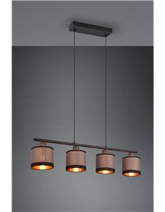 Davos sospensione metallo nero 4 paralumi tortora e oro l. 75cm 2