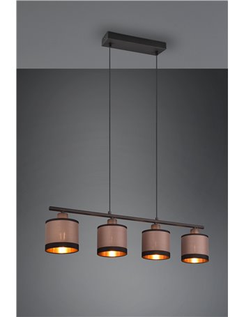 Davos sospensione metallo nero 4 paralumi tortora e oro l. 75cm