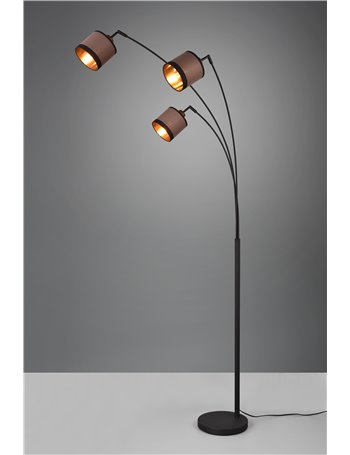 Davos piantana metallo nero 3 paralumi tortora e oro h. 185cm