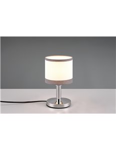 Davos lampada da tavolo metallo cromato paralume bianco e grigio h. 22cm