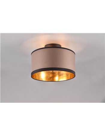 Davos plafoniera metallo nero paralume tortora e oro d. 30cm