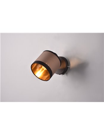 Davos spot singolo orientabile metallo cromato paralume tortora e oro h. 21cm