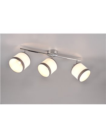 Davos barra 3 spots orientabili metallo cromato paralumi bianco e grigio l. 58cm