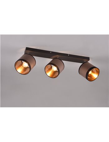 Davos barra 3 spots orientabili metallo cromato paralumi tortora e oro l. 58cm