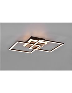 Giro plafoniera led doppio quadrato metallo nero con base illuminata effetto legno con telecomando multifunzione l. 58cm 2