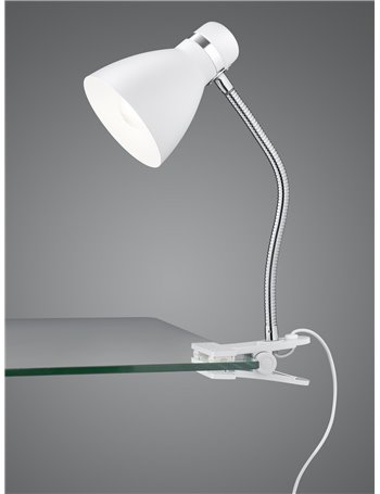 Harvey lampada da studio flessibile con pinza metallo bianco e cromo h. 34cm