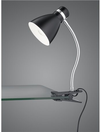 Harvey lampada da studio flessibile con pinza metallo nero e cromo h. 34cm