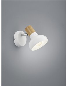 Latika spot singolo metallo bianco ed effetto legno h. 18cm