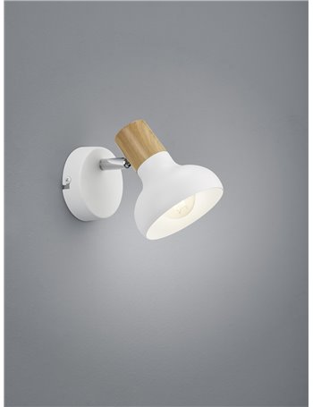 Latika spot singolo metallo bianco ed effetto legno h. 18cm