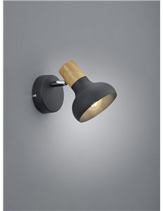 Latika spot singolo metallo nero ed effetto legno h. 18cm 2