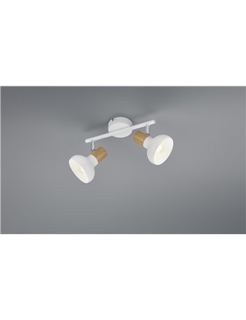 Latika barra 2 spots metallo bianco ed effetto legno l. 30cm