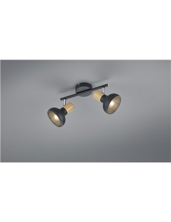 Latika barra 2 spots metallo nero ed effetto legno l. 30cm